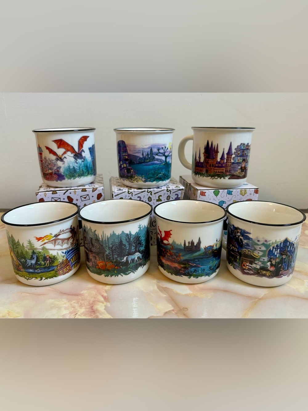 Harry Potter Complete 7 Ceramic Mug Set Owlcrate Exclusive by Cara Kozik